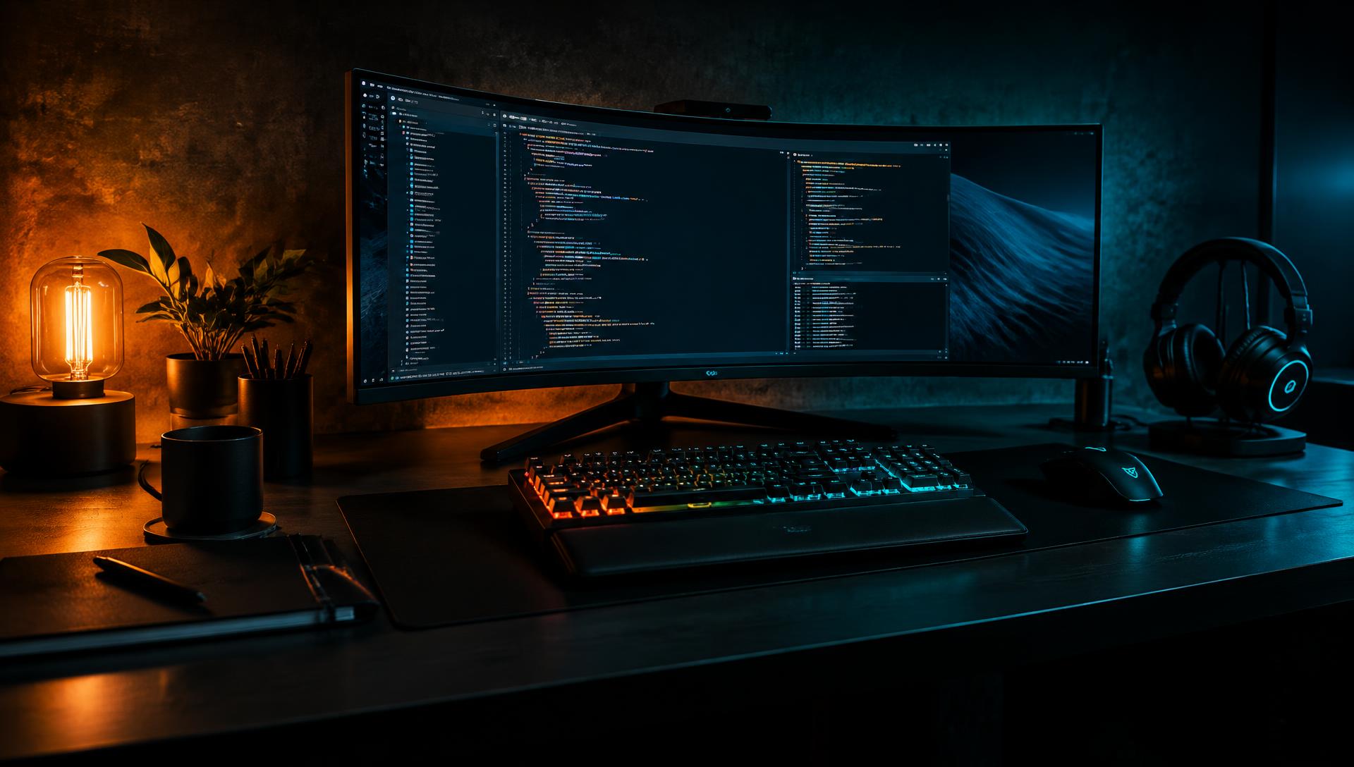 Setup de tecnologia iluminado